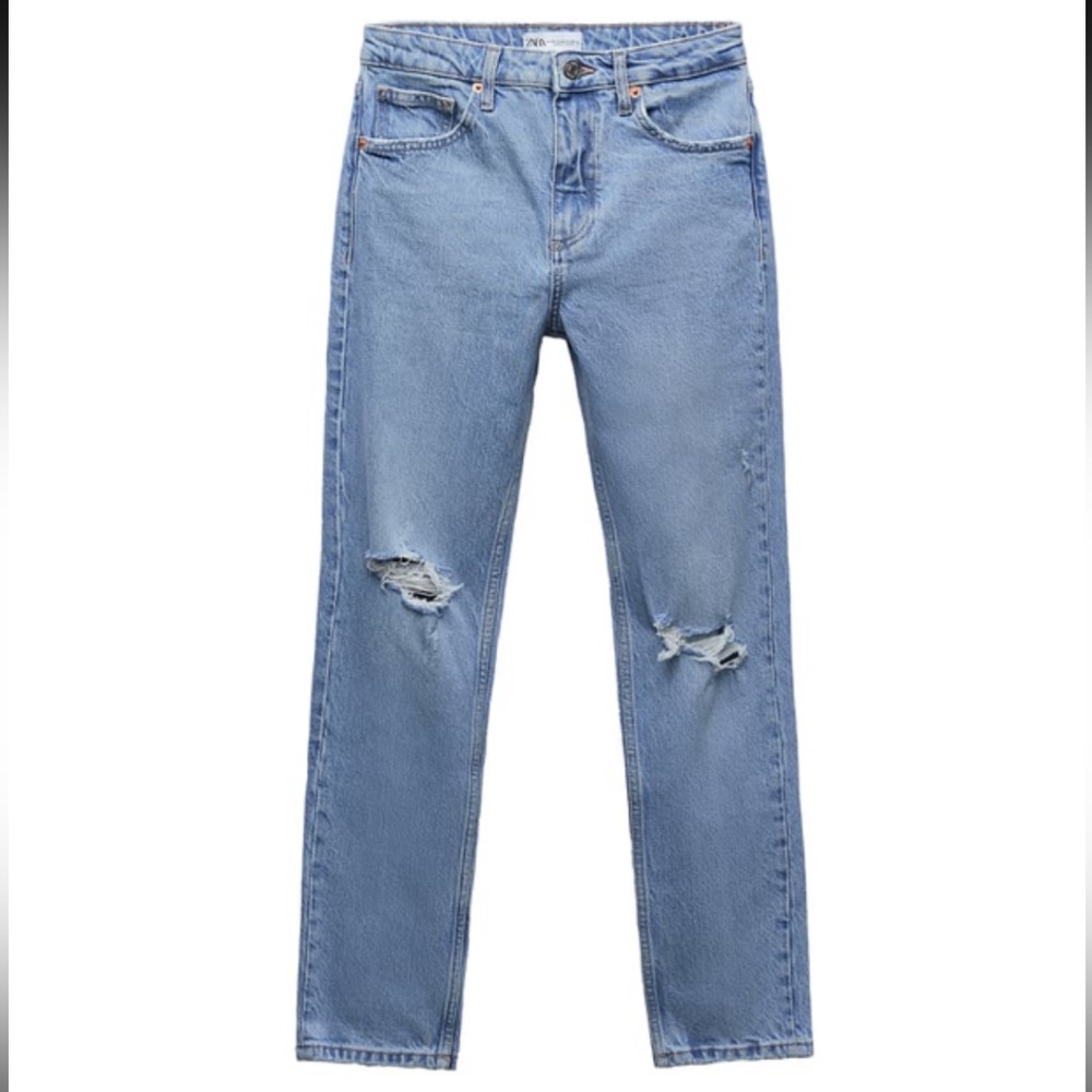 Zara Slim Fit Hi Rise Ripped Jeans